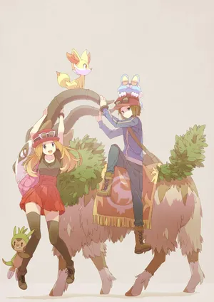 Gogoat With Other Pokémon Characters Wallpaper