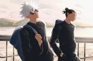 Gojoand Geto Sunset Backdrop Wallpaper