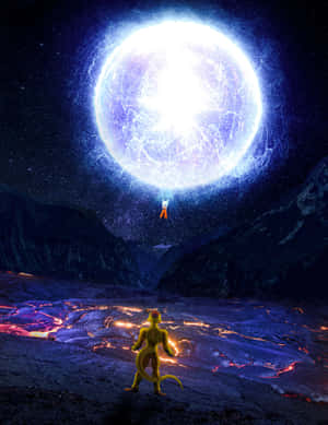 Goku Unleashing A Skyward Sword Spirit Bomb In Battle Wallpaper