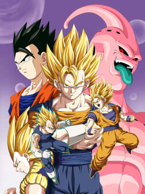 Goku, Vegeta And Majin Buu Face Off In The Buu Saga Wallpaper