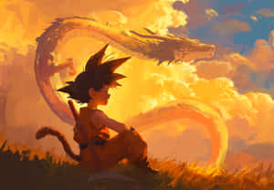 Gokuand Shenron Sunset Encounter Wallpaper