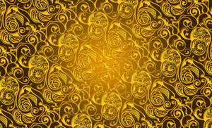 Gold Background Fancy Scroll Design Wallpaper