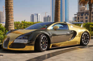 Gold Bugatti Veyron Car Parked Wallpaper