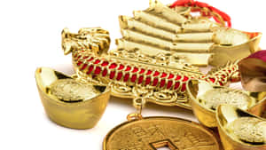 Gold Ingots And Traditional Wealth Symbols Wallpaper