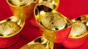 Gold Ingots On Red Background Wallpaper