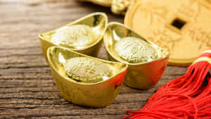 Gold Ingots With Chinese Coins Wallpaper