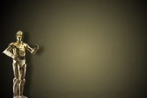 Gold-plated C-3po Standing Against A Starry Cosmic Backdrop Wallpaper