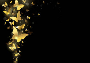 Golden Butterflies Set On Black Surface Wallpaper