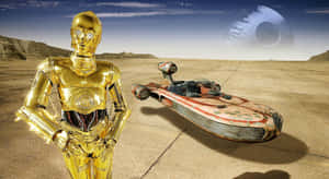 Golden C-3po Standing Tall In A Highly Detailed Portrait Wallpaper