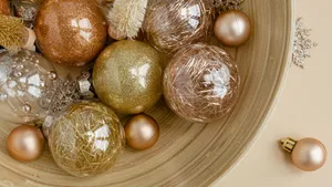 Golden Christmas Balls For Christmas Aesthetic Computer Wallpaper