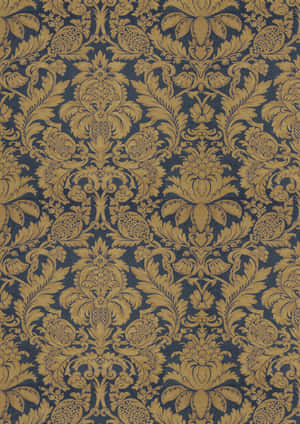 Golden Damask Patternon Navy Background Wallpaper