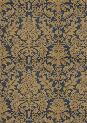 Golden Damask Patternon Navy Background Wallpaper