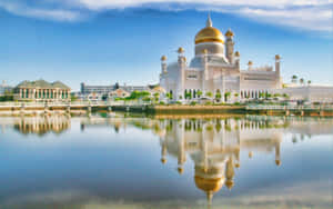 Golden Domed Mosque Reflection Wallpaper