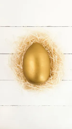 Golden Egg In A Nest On White Wooden Background Wallpaper
