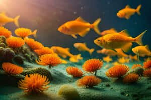 Golden Fish Underwater Scene Wallpaper