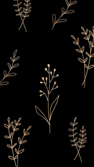 Golden Floral Patternon Black Wallpaper