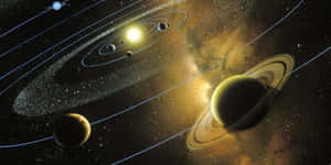 Golden Glow Of Solar System Wallpaper