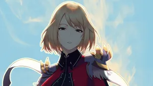 Golden Haired Warrior Against Blue Sky Wallpaper