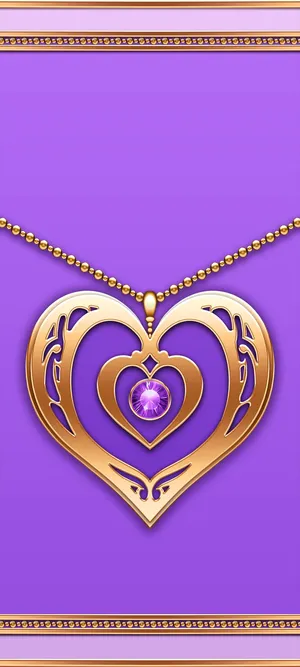 Golden Heart Pendantwith Purple Gemstone Wallpaper