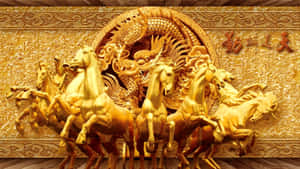 Golden Horse Sculpture Art Wallpaper