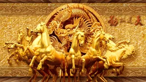 Golden Horse Sculpture Art Wallpaper