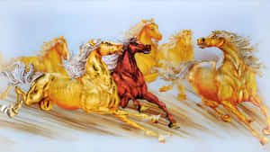 Golden Horse Sculpture Art Wallpaper