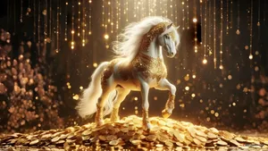 Golden Horse Statue On Coins Wallpaper