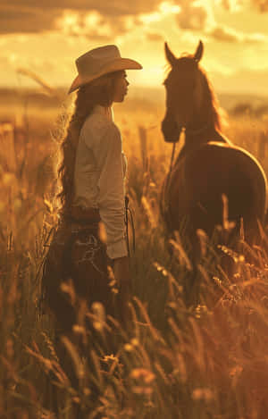 Golden Hour Cowgirl And Horse.jpg Wallpaper