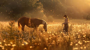 Golden Hour Cowgirl And Horse.jpg Wallpaper