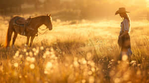 Golden Hour Cowgirland Horse Wallpaper