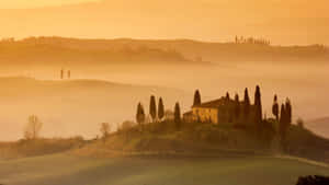 Golden Hour Farmhouse Landscape Wallpaper