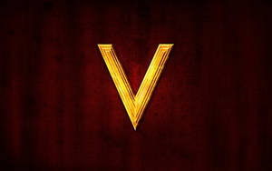 Golden Letter V On Red Wallpaper