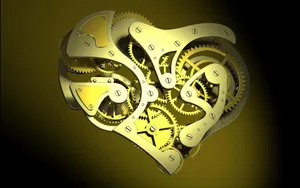 Golden Mechanical Heart Gears Wallpaper