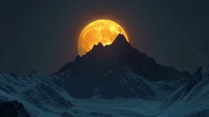 Golden Moonset Over Mountain Peaks Wallpaper