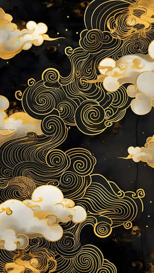 Golden Oriental Cloud Swirls Wallpaper