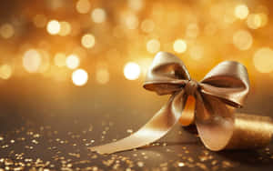 Golden Ribbon Bow Sparkling Background Wallpaper