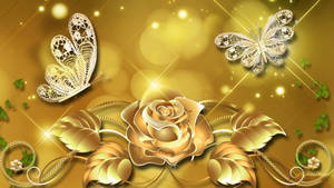 Golden Rose With Golden Leaves Wallpaper