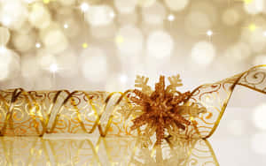 Golden Snowflake Ribbon Texture Wallpaper