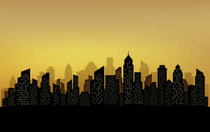 Golden Sunset City Silhouette Wallpaper