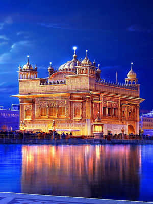 Golden Temple Night Painting Wallpaper