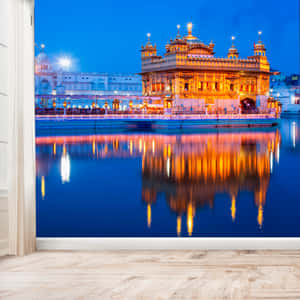 Golden Temple Painted Wall Wallpaper