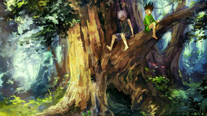 Gon And Killua On Tree Painting Wallpaper