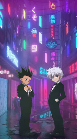 Gon And Killua Phone Neon City Wallpaper