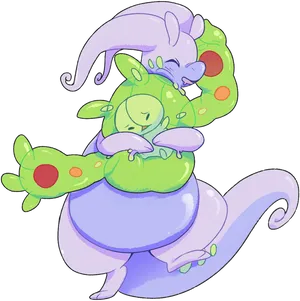 Goodra Hugging Other Pokemon Wallpaper