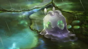 Goomy Enjoying A Cool, Rainy Day Wallpaper