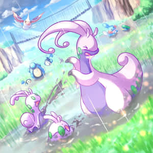 Goomy Sliggoo And Goodra Playing Wallpaper