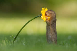 Gopher Smelling Yellow Flower Wallpaper