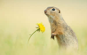 Gopher Sniffing Yellow Flower Wallpaper