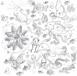 Gorebyss And Other Water Pokémon Sketch Wallpaper