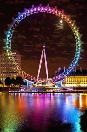 Gorgeous London Eye With Rainbow Lights Wallpaper